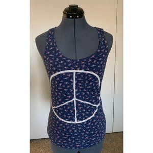 T Party Navy Floral Peace Sign Racerback Tank size S